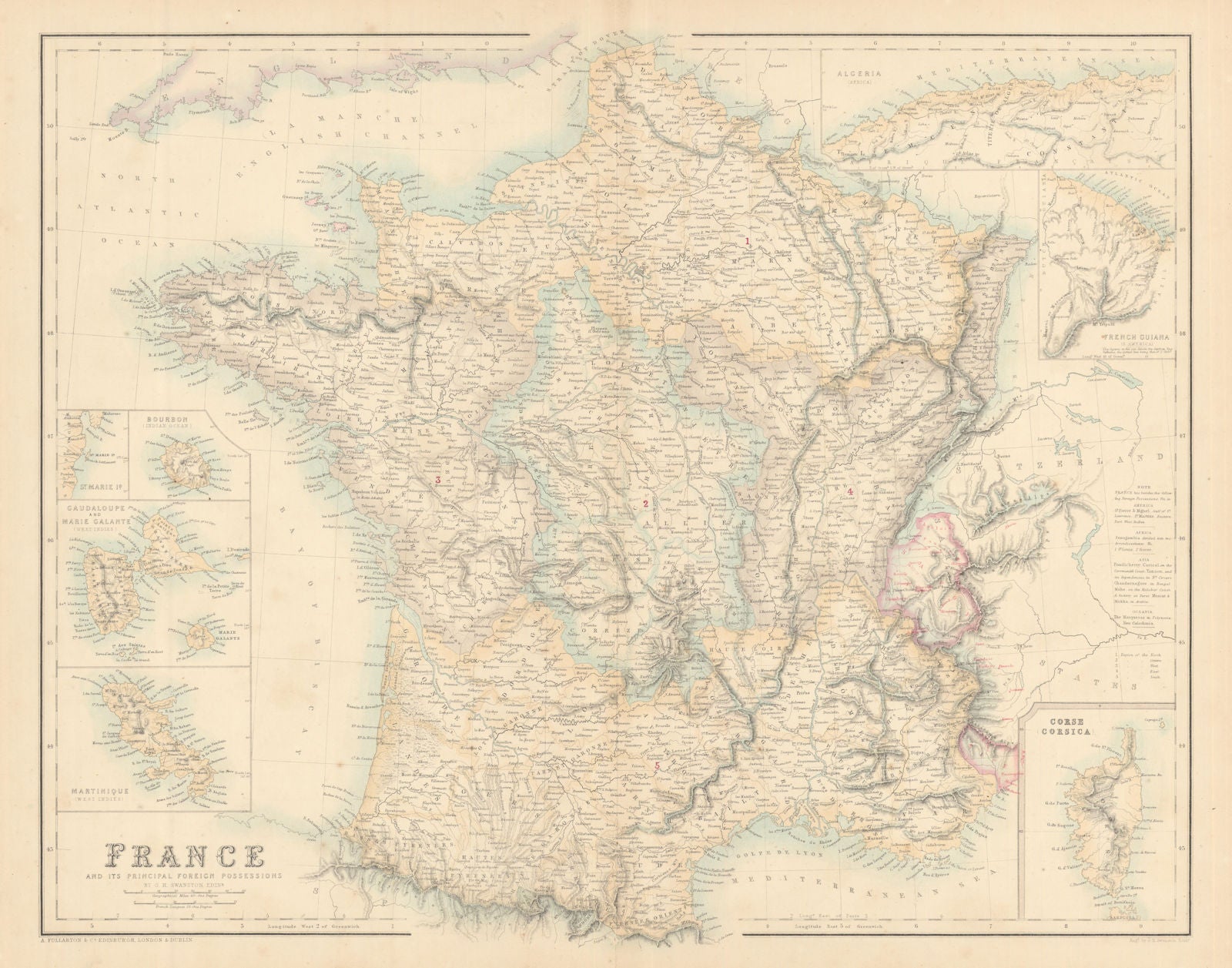 France & foreign possessions. Guadaloupe Martinique Guiana. FULLARTON c1863 map